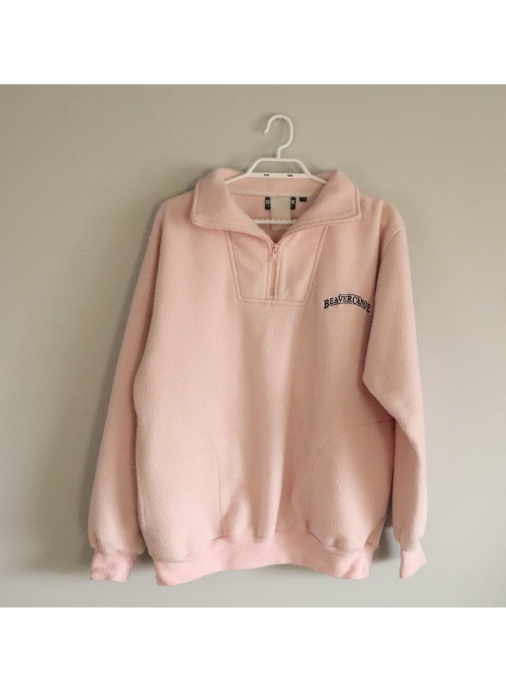 Vintage Beaver Canoe Women's L Pink Oversized Quarter-Zip Long Sleeve Sweater